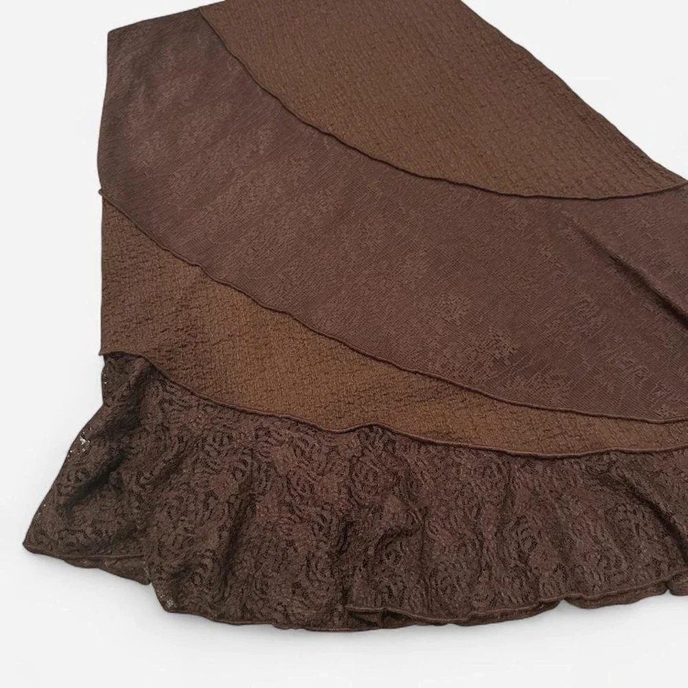 y2k whimsigoth chocolate brown asymmetrical ruffle skirt S‎